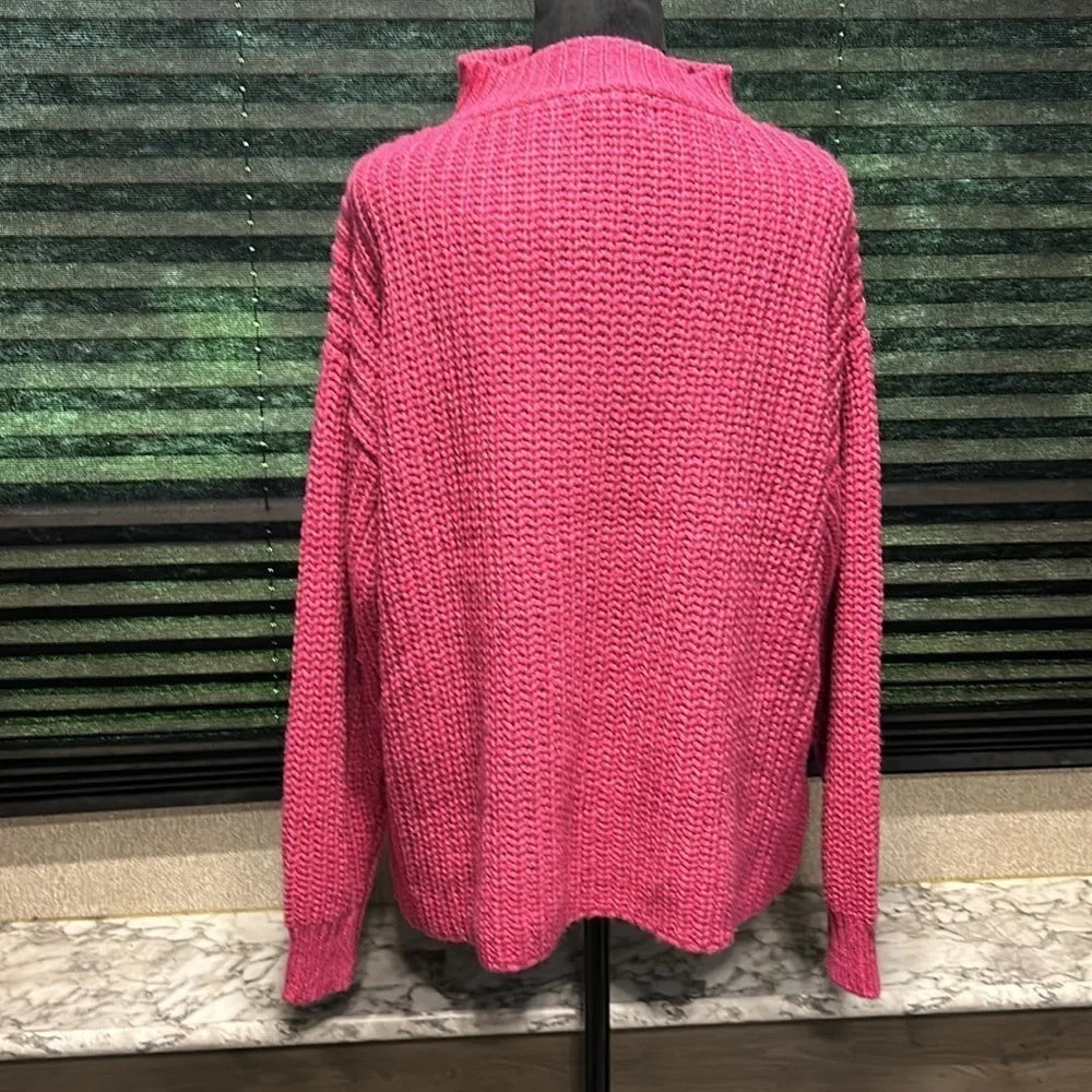 ESTELLE Women’s Panorama Knit V-Neck 1/4 Zipper Fuchsia Pink Sweater 2X(18W) NWT